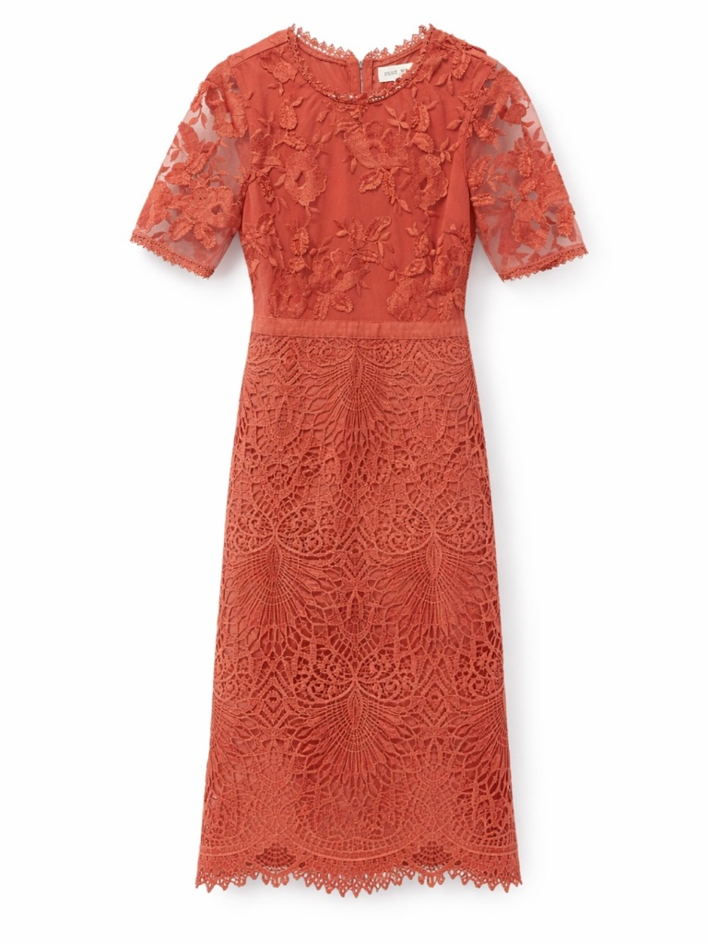 Just Me Coral Lace Floral Midi Dress